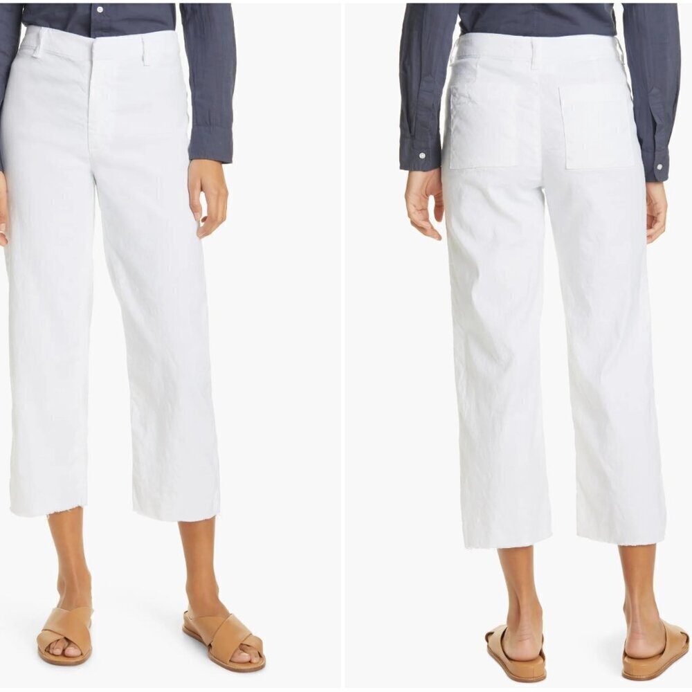 Frank and Eileen White Kinsale Cropped Pants w/ Raw Hem Cotton and Flax Blend - Picture 3 of 14
